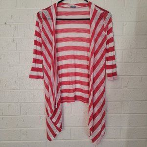 fornia pink & white striped 3/4 sleeve sheer duster